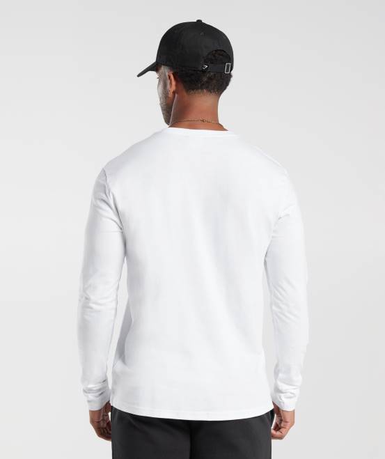 Weiß Kleidung Gymshark Männer Langarm-T-Shirt mit Wappen 04P8585