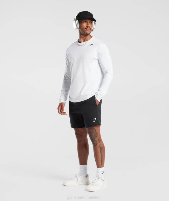 Weiß Kleidung Gymshark Männer Langarm-T-Shirt mit Wappen 04P8585