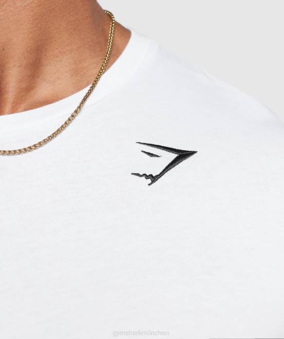 Weiß Kleidung Gymshark Männer Langarm-T-Shirt mit Wappen 04P8585