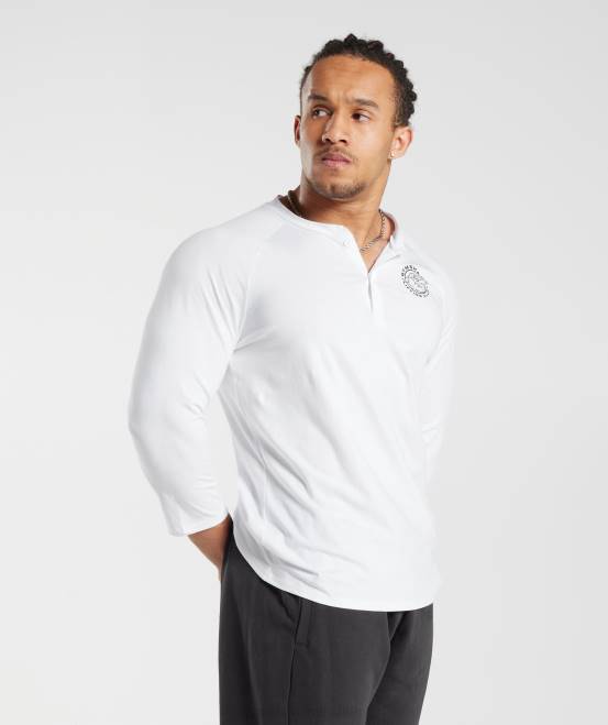 Weiß Kleidung Gymshark Männer Legacy-Henley-Oberteil 04P8655