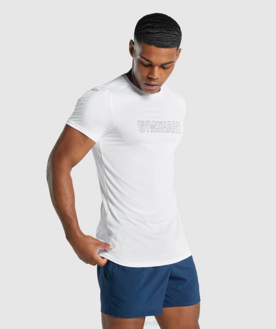 Weiß Kleidung Gymshark Männer T-Shirt mit Ankunftsgrafik 04P8666