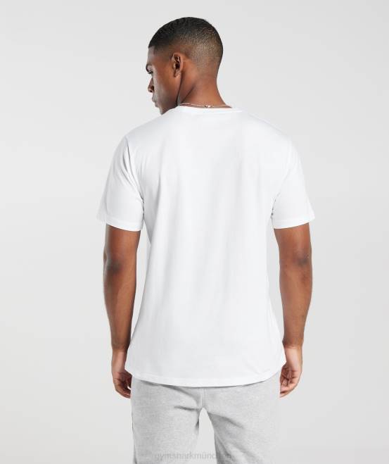 Weiß Kleidung Gymshark Männer T-Shirt mit Wappen 04P8578