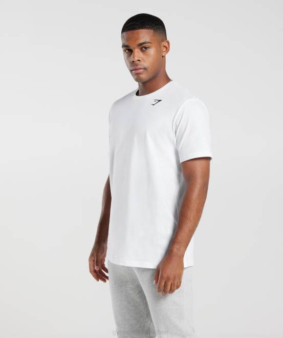Weiß Kleidung Gymshark Männer T-Shirt mit Wappen 04P8578
