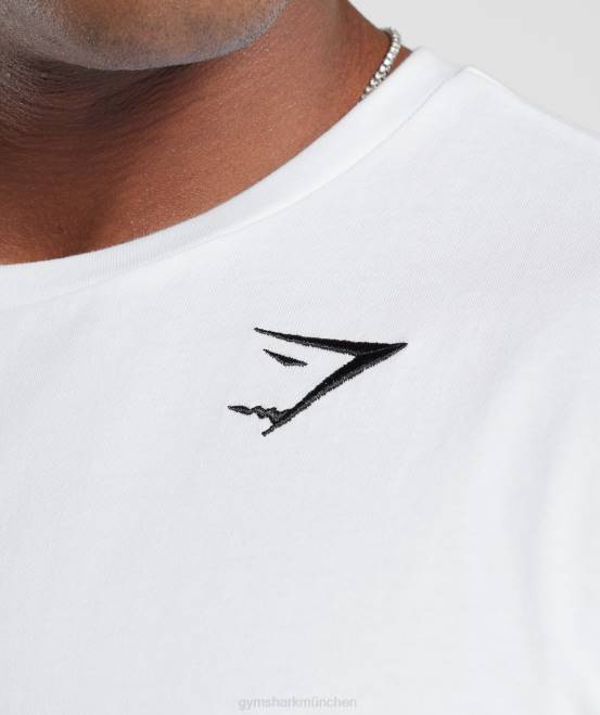 Weiß Kleidung Gymshark Männer T-Shirt mit Wappen 04P8578