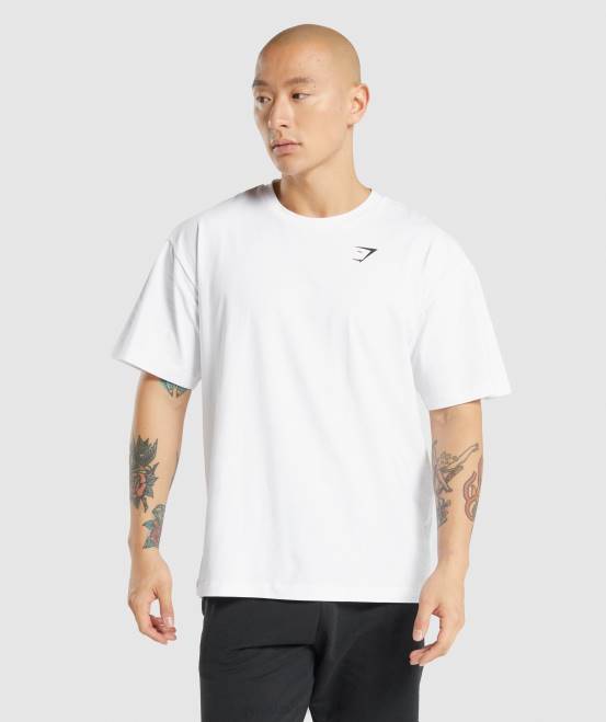 Weiß Kleidung Gymshark Männer unverzichtbares übergroßes T-Shirt 04P8572