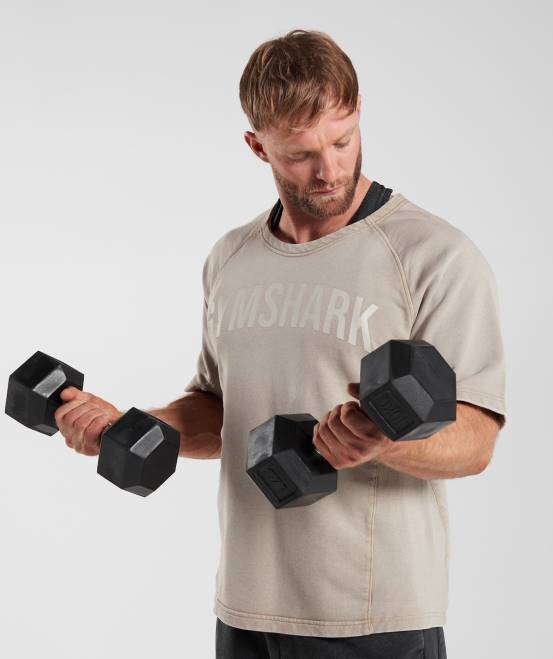 Zementbraun Kleidung Gymshark Männer Oberteil aus kraftgewaschenem Stoff 04P8641