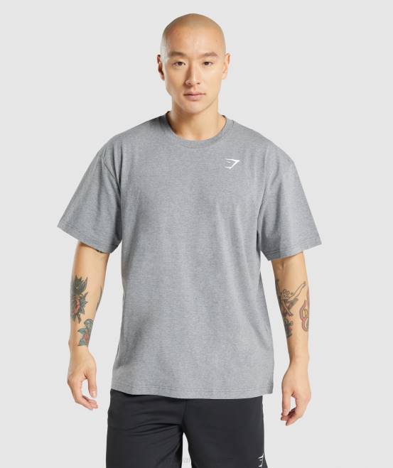 anthrazitgrau meliert Kleidung Gymshark Männer unverzichtbares übergroßes T-Shirt 04P8620
