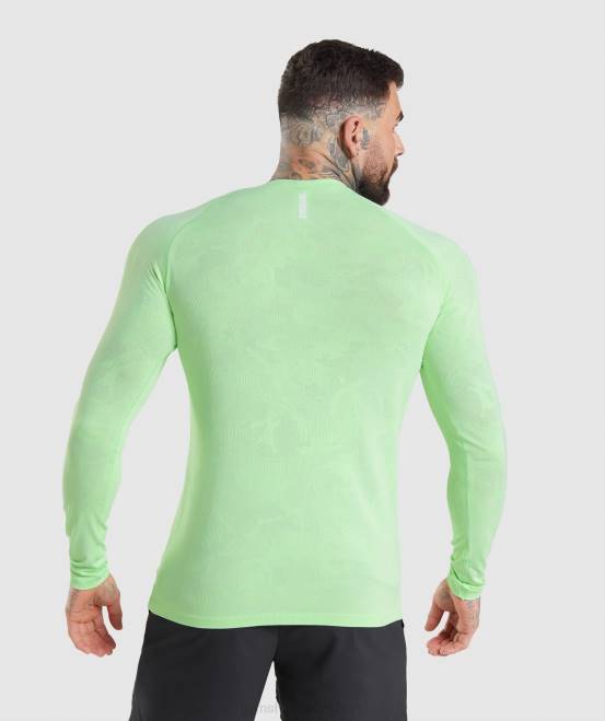 baligrün/weiß Kleidung Gymshark Männer Geo-nahtloses Langarm-T-Shirt 04P8663