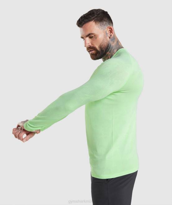 baligrün/weiß Kleidung Gymshark Männer Geo-nahtloses Langarm-T-Shirt 04P8663