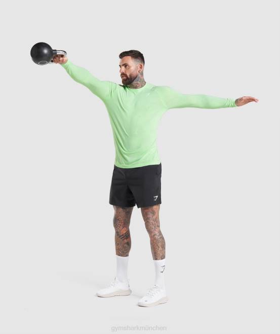 baligrün/weiß Kleidung Gymshark Männer Geo-nahtloses Langarm-T-Shirt 04P8663