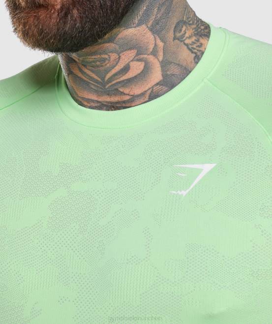 baligrün/weiß Kleidung Gymshark Männer Geo-nahtloses Langarm-T-Shirt 04P8663