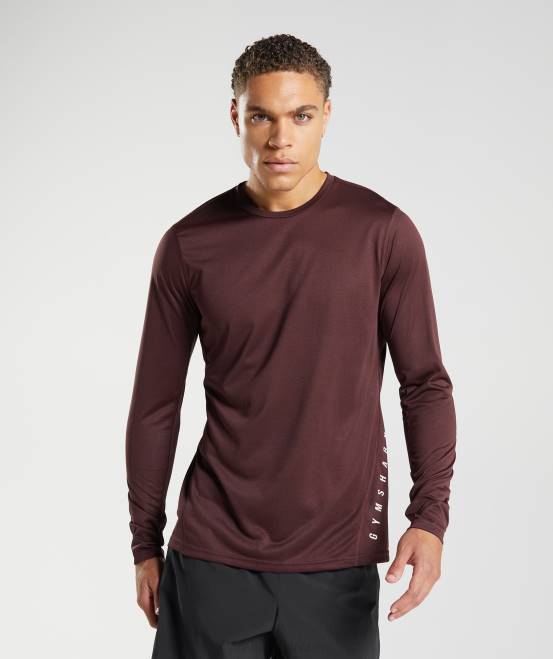 gebackener kastanienbrauner/schwarzer Mergel Kleidung Gymshark Männer Sport-Langarm-T-Shirt 04P8681