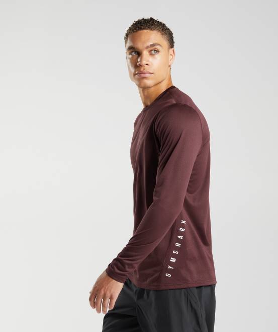 gebackener kastanienbrauner/schwarzer Mergel Kleidung Gymshark Männer Sport-Langarm-T-Shirt 04P8681
