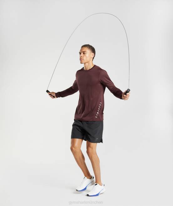 gebackener kastanienbrauner/schwarzer Mergel Kleidung Gymshark Männer Sport-Langarm-T-Shirt 04P8681