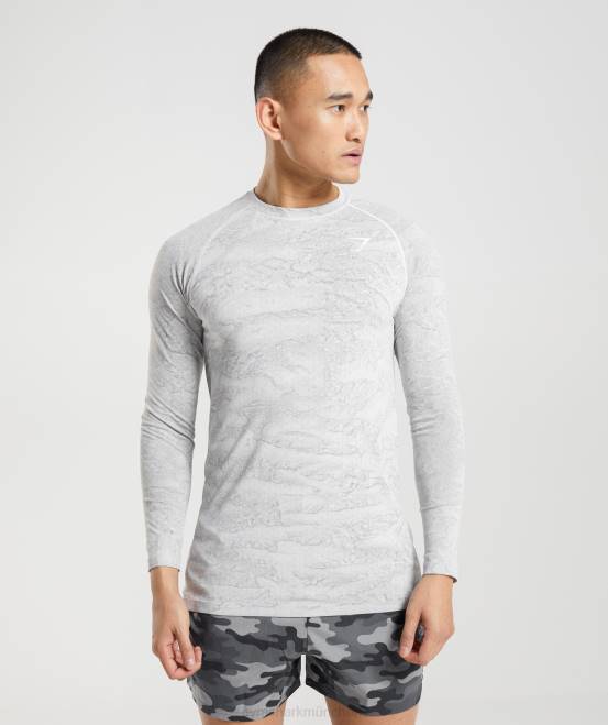 gebrochenes Weiß/Hellgrau Kleidung Gymshark Männer Geo-nahtloses Langarm-T-Shirt 04P8596