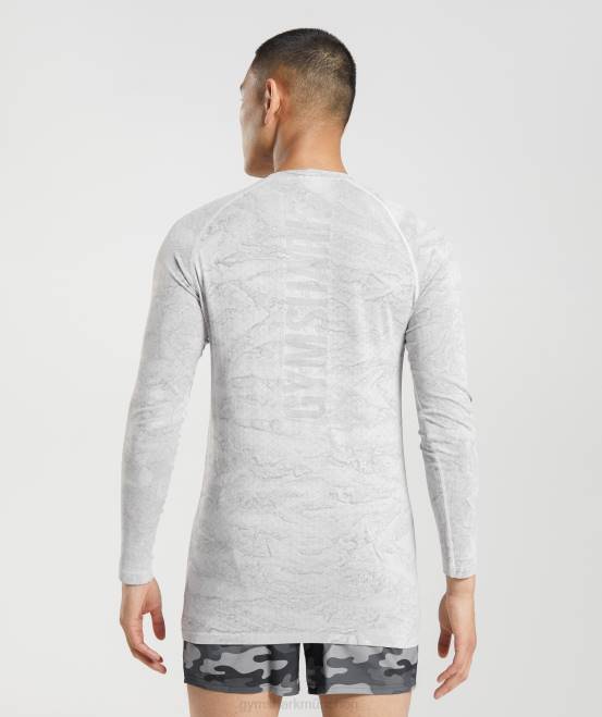 gebrochenes Weiß/Hellgrau Kleidung Gymshark Männer Geo-nahtloses Langarm-T-Shirt 04P8596