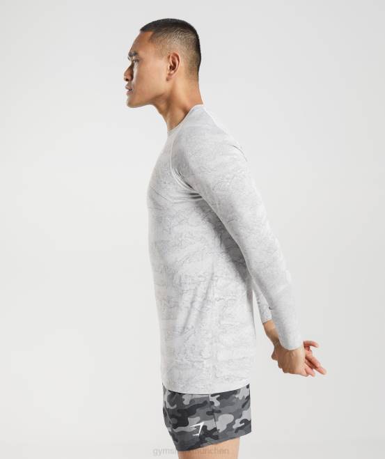 gebrochenes Weiß/Hellgrau Kleidung Gymshark Männer Geo-nahtloses Langarm-T-Shirt 04P8596
