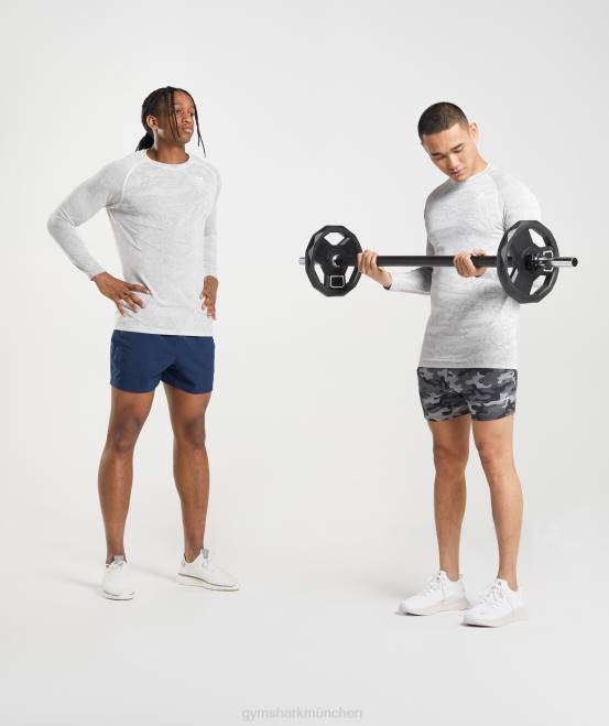 gebrochenes Weiß/Hellgrau Kleidung Gymshark Männer Geo-nahtloses Langarm-T-Shirt 04P8596