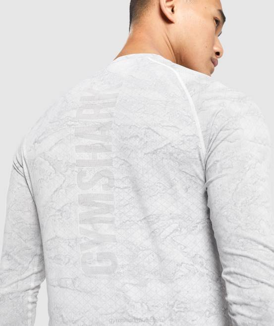 gebrochenes Weiß/Hellgrau Kleidung Gymshark Männer Geo-nahtloses Langarm-T-Shirt 04P8596