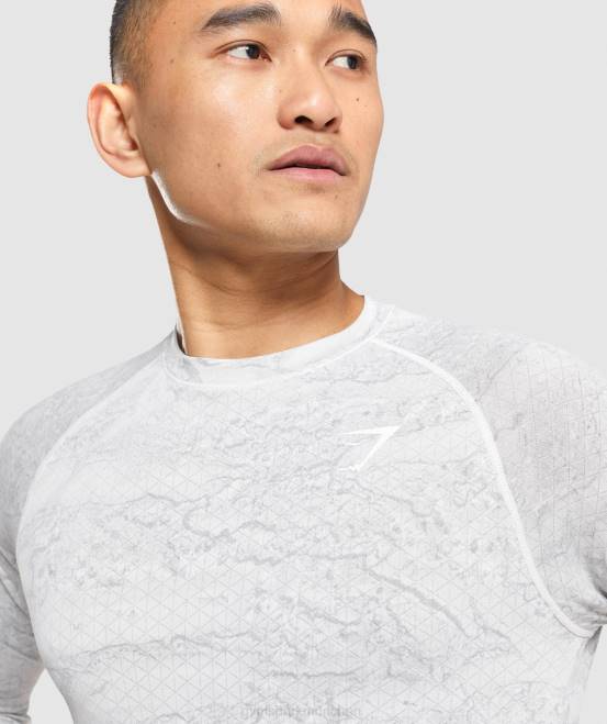 gebrochenes Weiß/Hellgrau Kleidung Gymshark Männer Geo-nahtloses Langarm-T-Shirt 04P8596