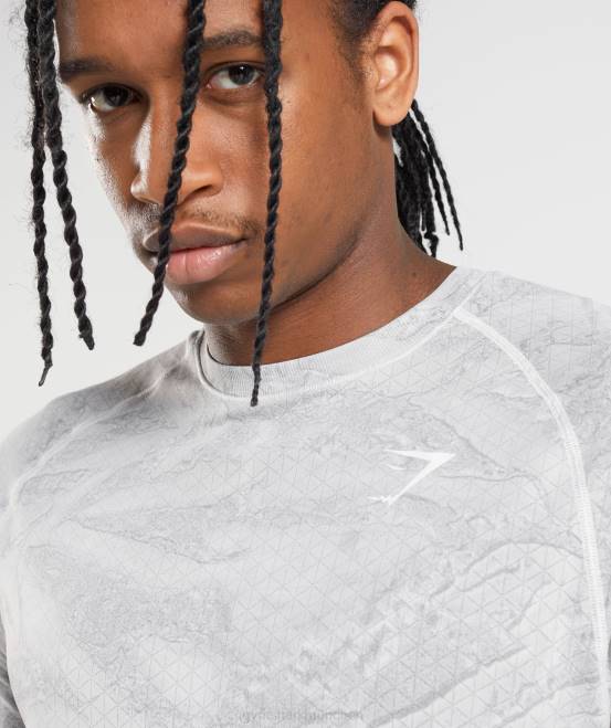 gebrochenes Weiß/Hellgrau Kleidung Gymshark Männer Geo-nahtloses T-Shirt 04P8618