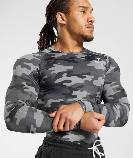 grauer Druck Kleidung Gymshark Männer Element Baselayer-Langarmoberteil 04P8690