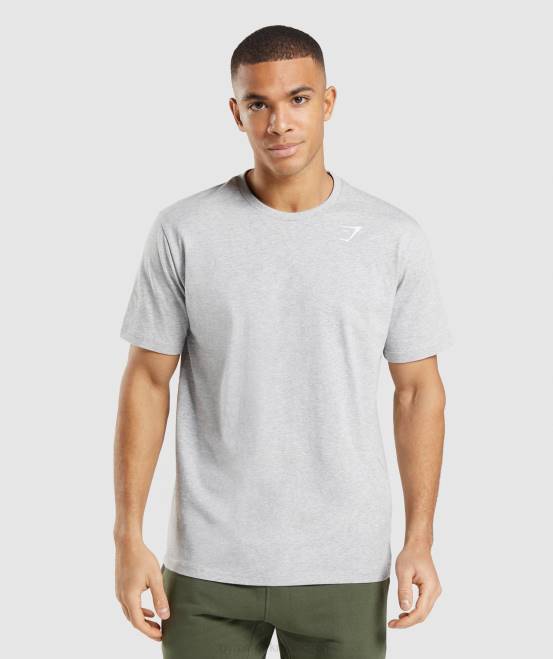 hellgrau meliert Kleidung Gymshark Männer T-Shirt mit Wappen 04P8582