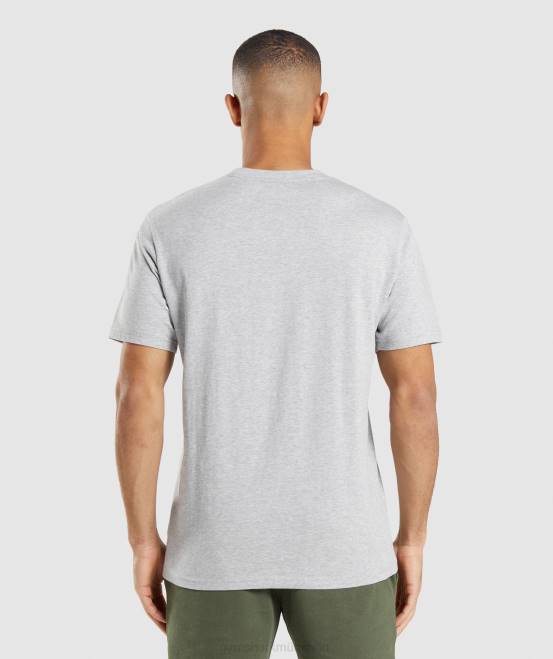 hellgrau meliert Kleidung Gymshark Männer T-Shirt mit Wappen 04P8582