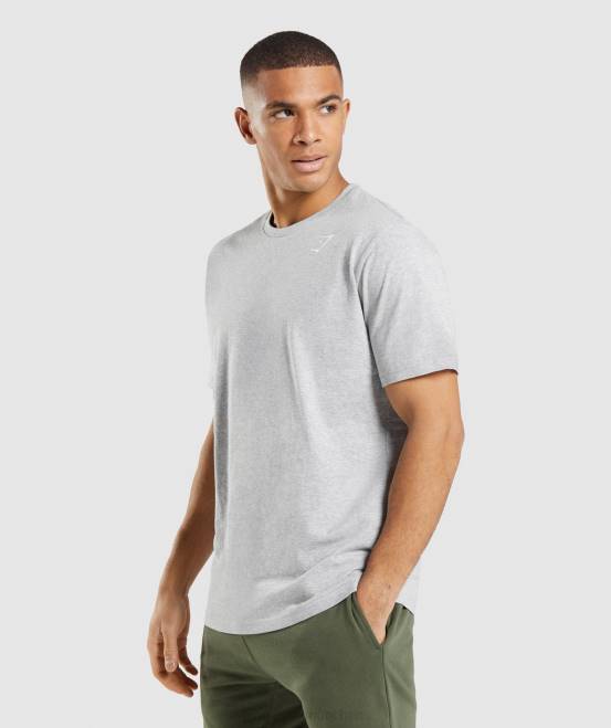 hellgrau meliert Kleidung Gymshark Männer T-Shirt mit Wappen 04P8582