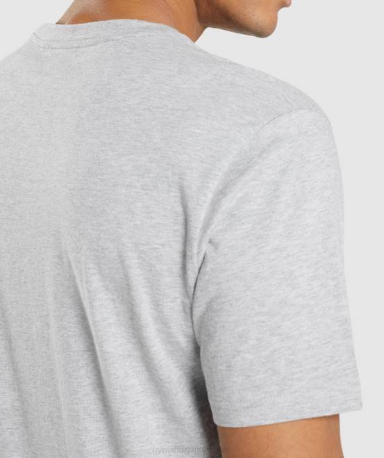 hellgrau meliert Kleidung Gymshark Männer T-Shirt mit Wappen 04P8582
