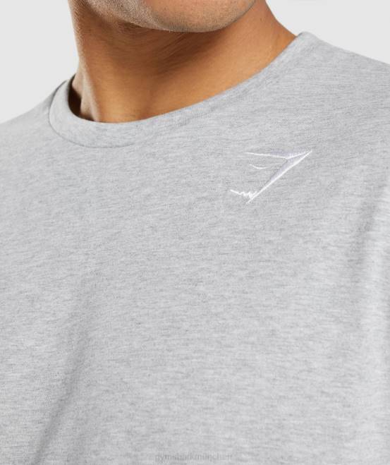 hellgrau meliert Kleidung Gymshark Männer T-Shirt mit Wappen 04P8582