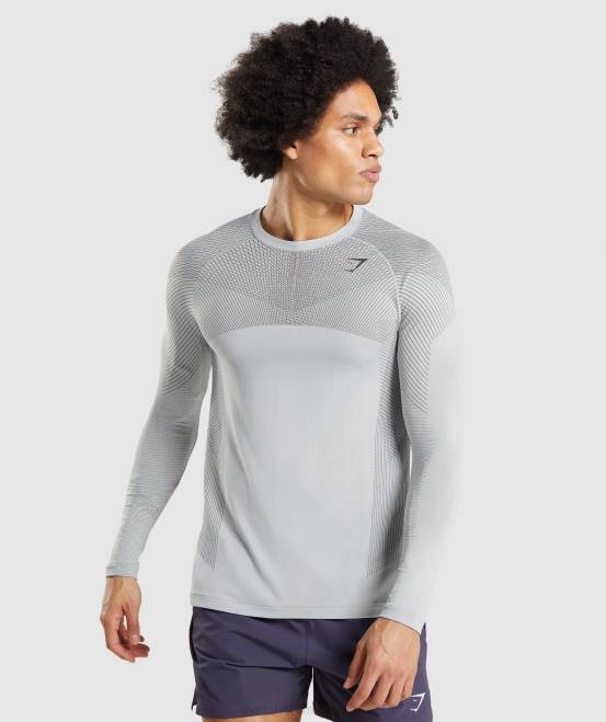 hellgrau/onyxgrau Kleidung Gymshark Männer Apex nahtloses Langarm-T-Shirt 04P8720