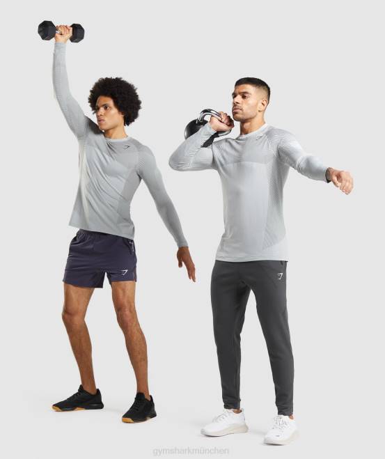 hellgrau/onyxgrau Kleidung Gymshark Männer Apex nahtloses Langarm-T-Shirt 04P8720