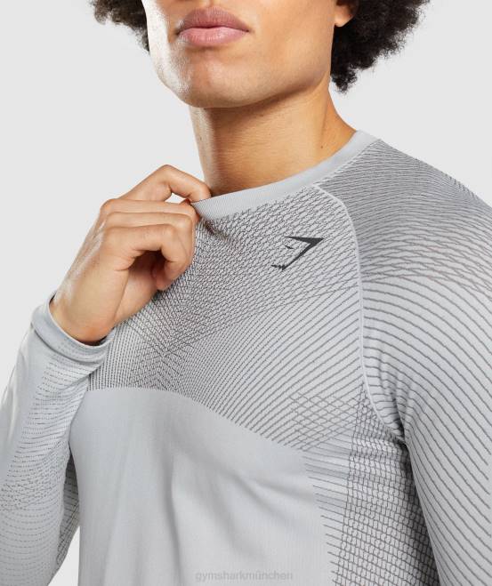 hellgrau/onyxgrau Kleidung Gymshark Männer Apex nahtloses Langarm-T-Shirt 04P8720