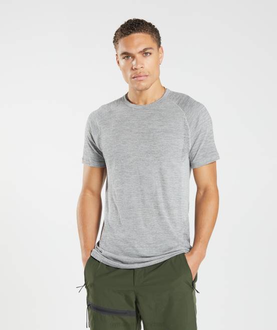 hellgrau/schwarz meliert Kleidung Gymshark Männer Retake nahtloses T-Shirt 04P8634