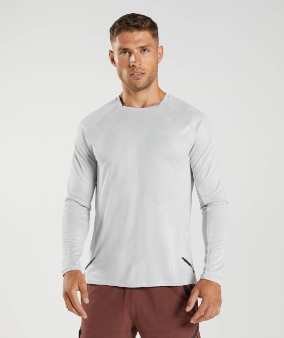 hellgrau/weiß Kleidung Gymshark Männer Apex-Langarm-T-Shirt 04P8613