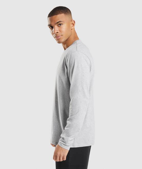 hellgrauer Kernmergel Kleidung Gymshark Männer Langarm-T-Shirt mit Wappen 04P8727