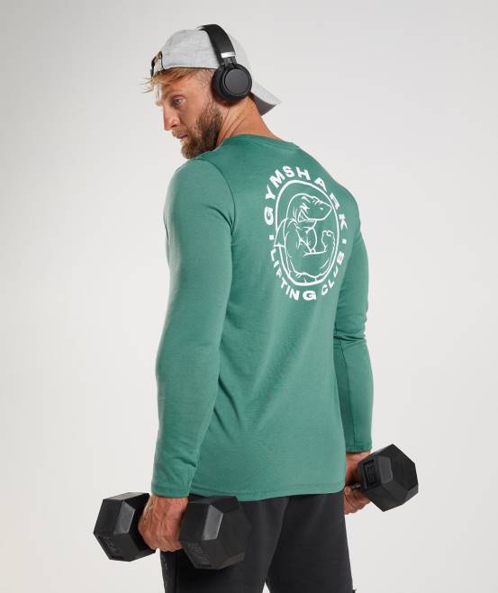 hoya grün Kleidung Gymshark Männer Legacy-Langarm-T-Shirt 04P8643