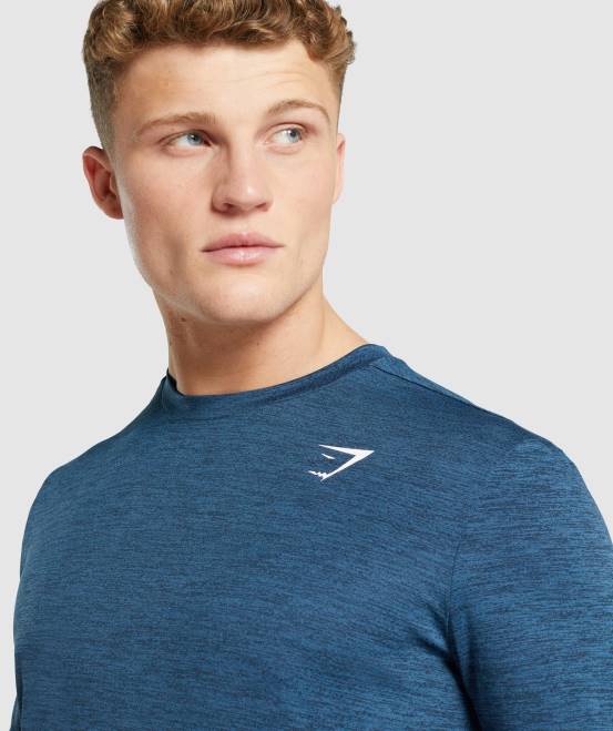 marineblau meliert Kleidung Gymshark Männer Arrival meliertes langärmliges T-Shirt 04P8755