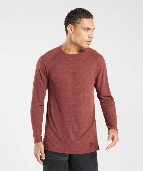rosabraun/schwarz meliert Kleidung Gymshark Männer Retake nahtloses Langarm-T-Shirt 04P8606