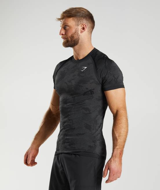 schwarz/anthrazit Kleidung Gymshark Männer Geo-nahtloses T-Shirt 04P8575