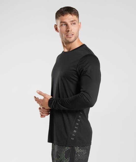 schwarz/schwarz meliert Kleidung Gymshark Männer Sport-Langarm-T-Shirt 04P8584