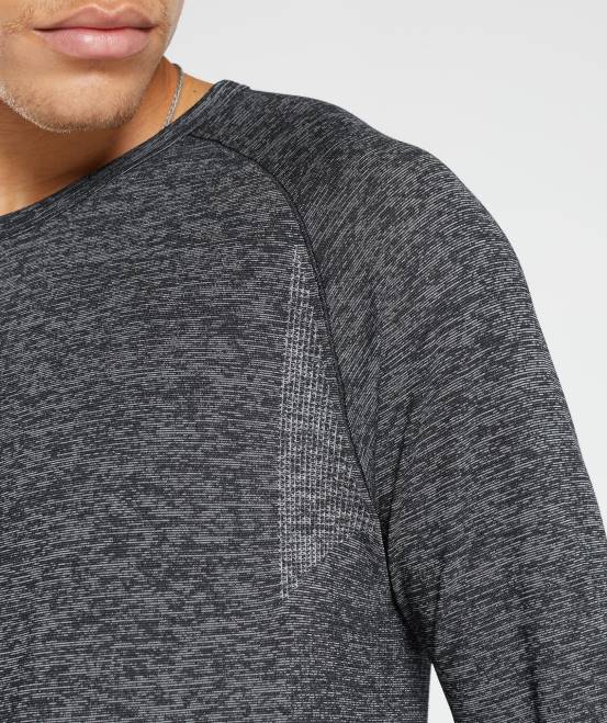 schwarz/weiß meliert Kleidung Gymshark Männer Retake nahtloses Langarm-T-Shirt 04P8632