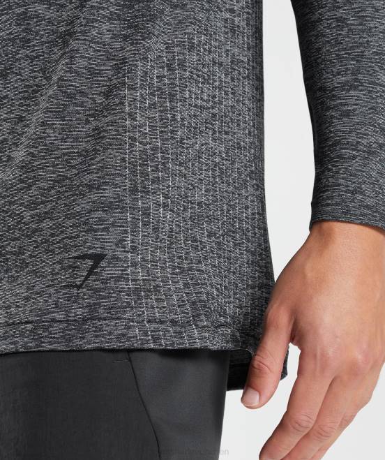 schwarz/weiß meliert Kleidung Gymshark Männer Retake nahtloses Langarm-T-Shirt 04P8632