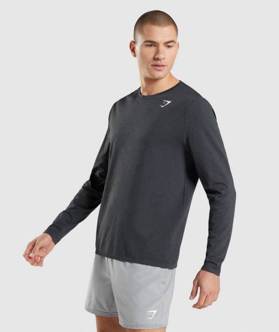 schwarzer Mergel Kleidung Gymshark Männer Ankunft nahtloses Langarm-T-Shirt 04P8752