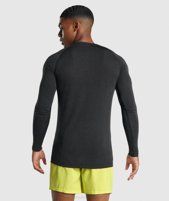 schwarzer Mergel Kleidung Gymshark Männer Vital Light nahtloses Langarm-T-Shirt 04P8746