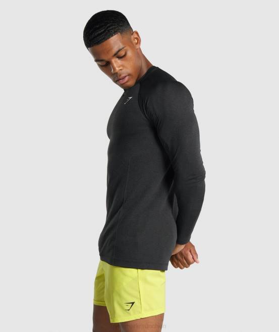 schwarzer Mergel Kleidung Gymshark Männer Vital Light nahtloses Langarm-T-Shirt 04P8746