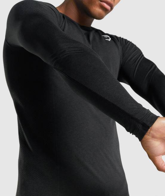 schwarzer Mergel Kleidung Gymshark Männer Vital Light nahtloses Langarm-T-Shirt 04P8746