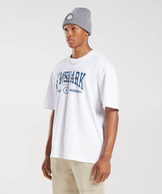 weiß (ausverkauft) Kleidung Gymshark Männer Übergroßes College-T-Shirt 04P8773