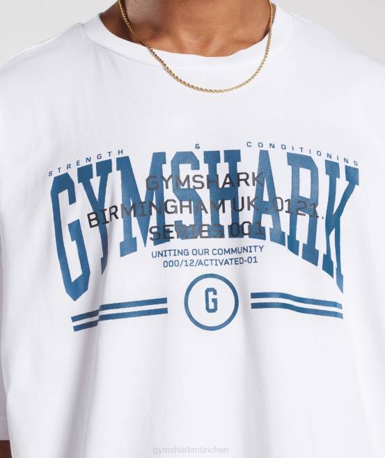 weiß (ausverkauft) Kleidung Gymshark Männer Übergroßes College-T-Shirt 04P8773